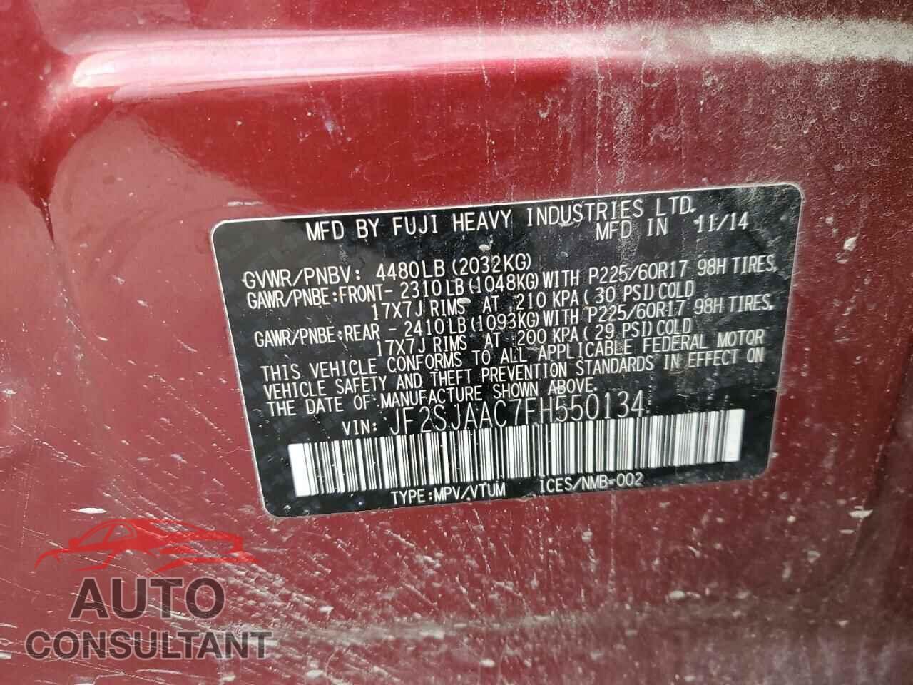 SUBARU FORESTER 2015 - JF2SJAAC7FH550134