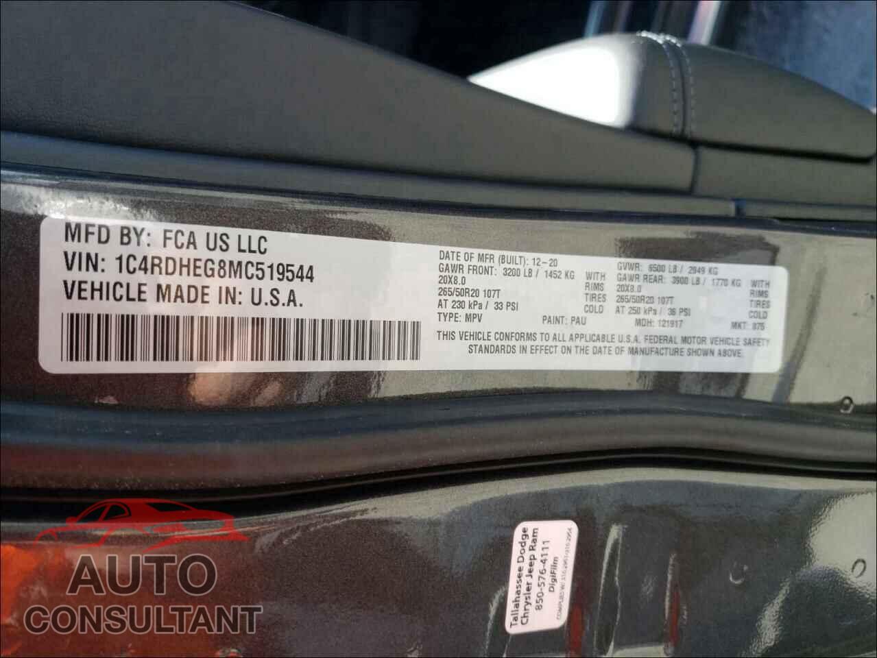 DODGE DURANGO 2021 - 1C4RDHEG8MC519544