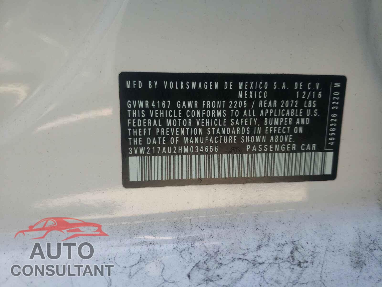 VOLKSWAGEN GOLF 2017 - 3VW217AU2HM034656