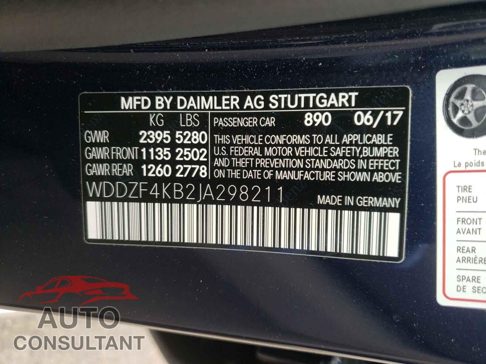 MERCEDES-BENZ E CLASS 2018 - WDDZF4KB2JA298211