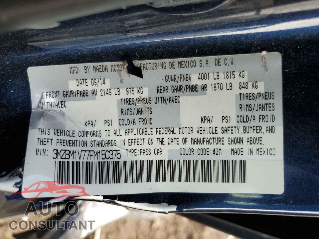 MAZDA 3 2015 - 3MZBM1V77FM150375