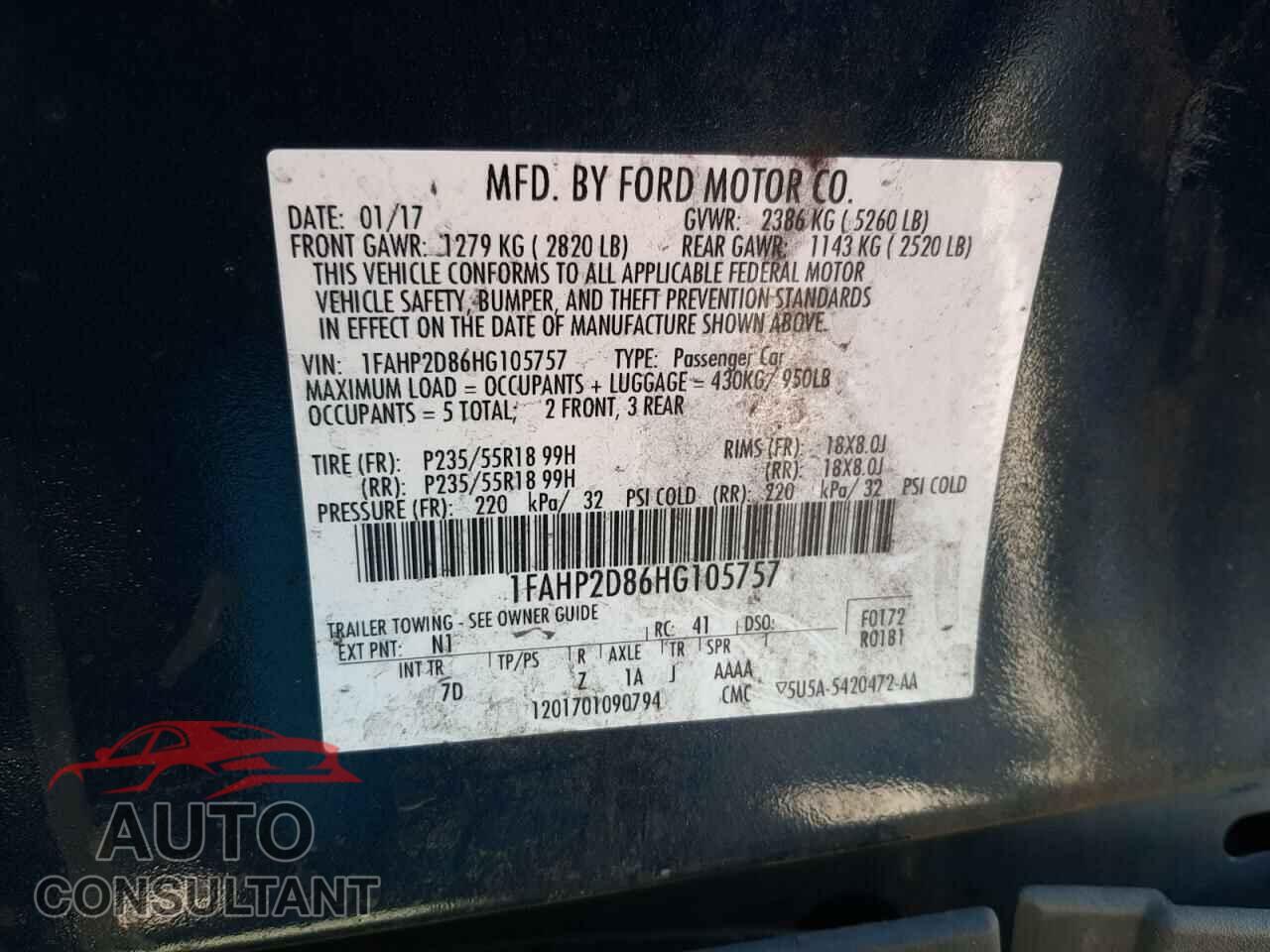 FORD TAURUS 2017 - 1FAHP2D86HG105757