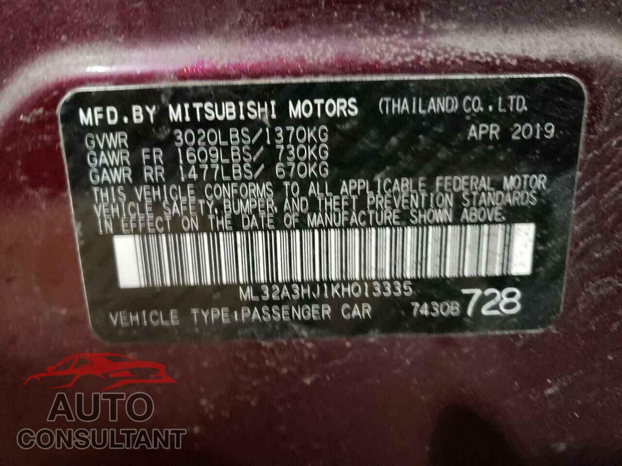 MITSUBISHI MIRAGE 2019 - ML32A3HJ1KH013335