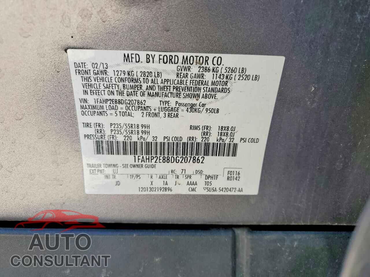 FORD TAURUS 2013 - 1FAHP2E88DG207862