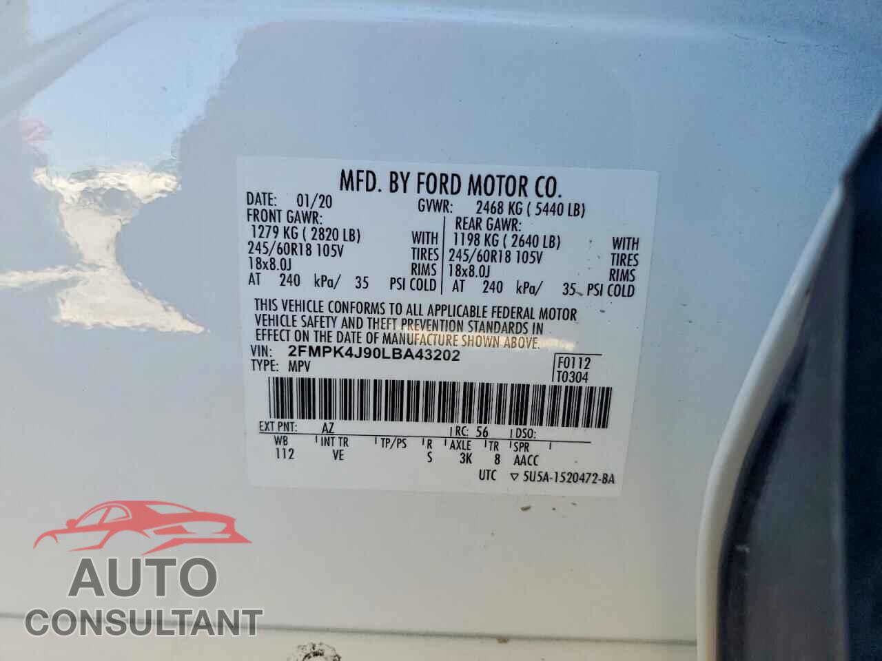 FORD EDGE 2020 - 2FMPK4J90LBA43202