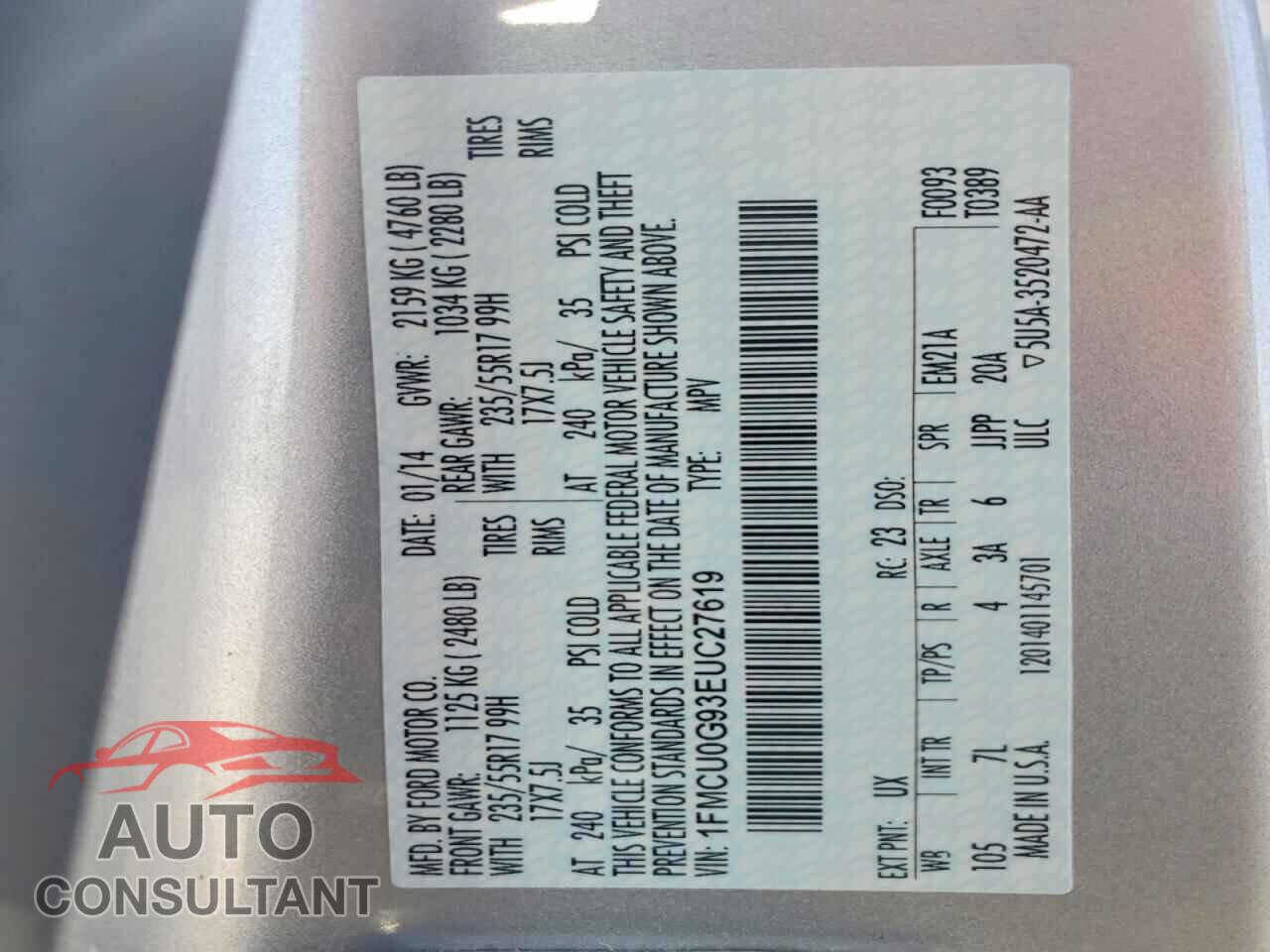 FORD ESCAPE 2014 - 1FMCU0G93EUC27619