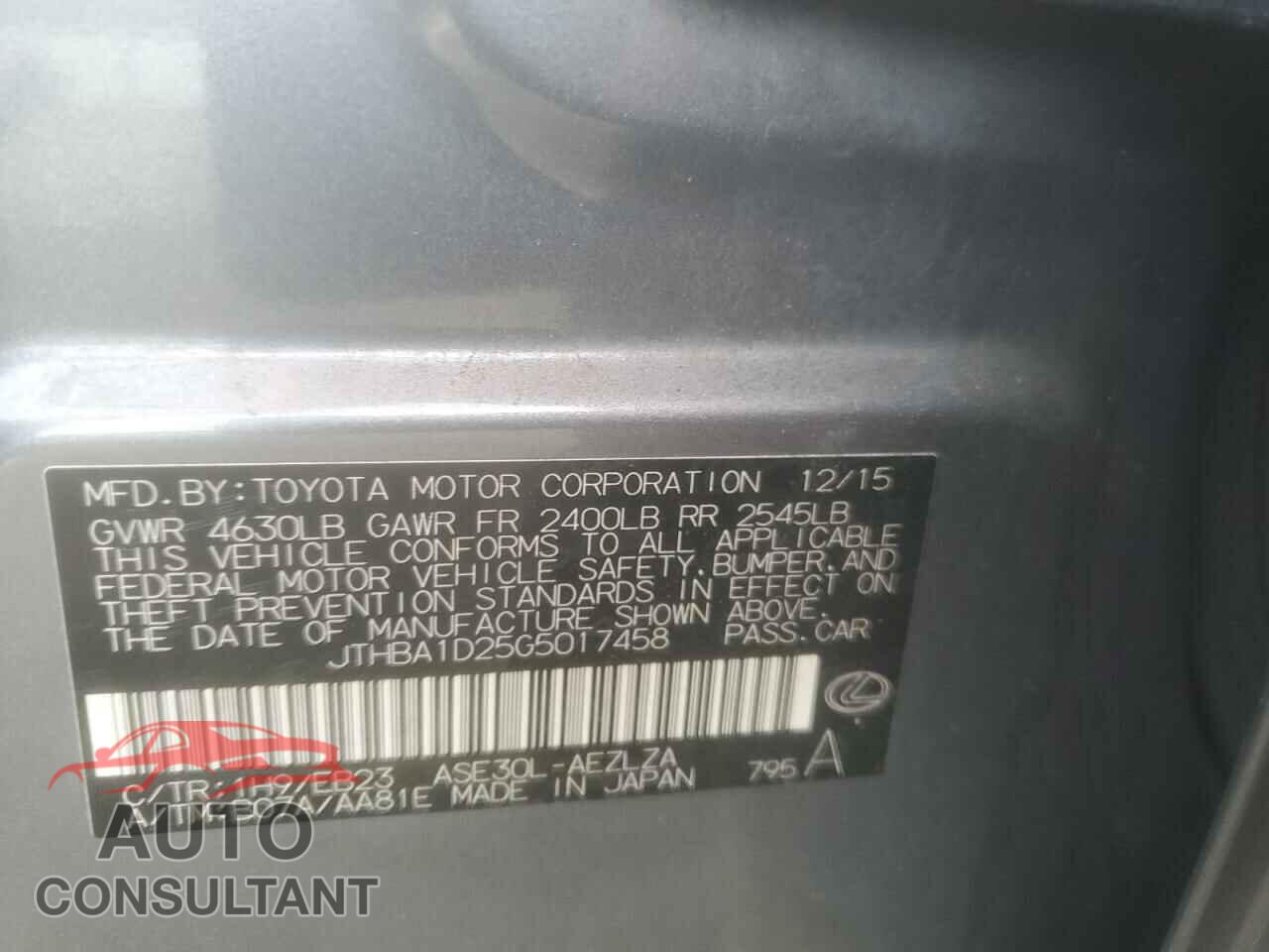 LEXUS IS 2016 - JTHBA1D25G5017458