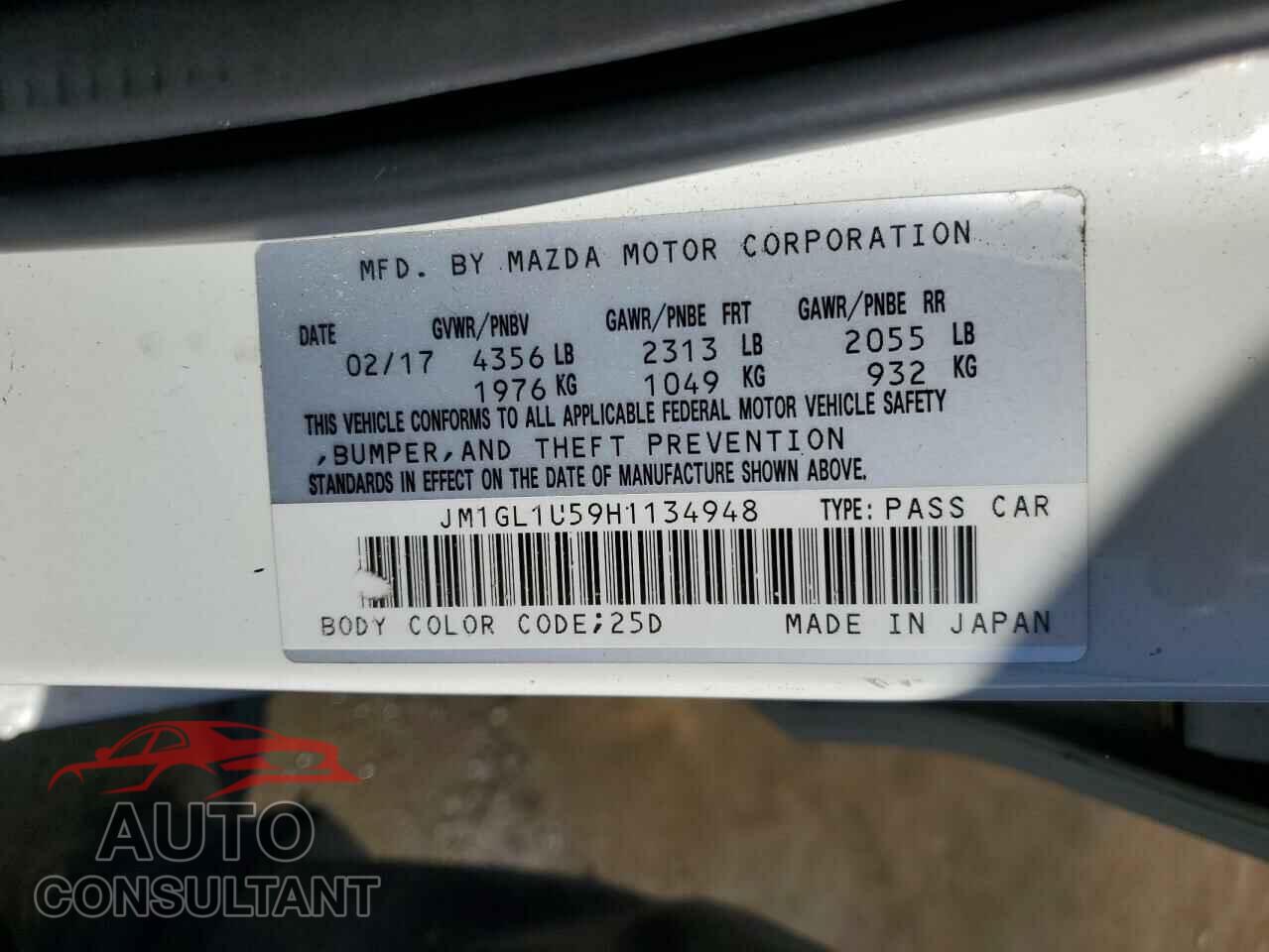 MAZDA 6 2017 - JM1GL1U59H1134948