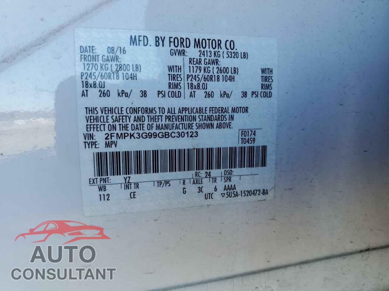 FORD EDGE 2016 - 2FMPK3G99GBC30123