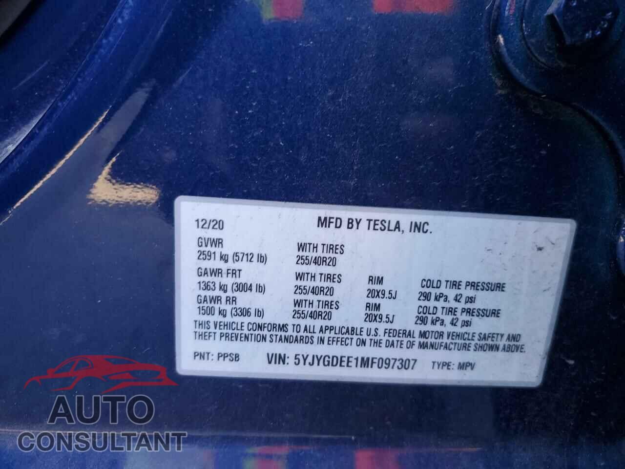 TESLA MODEL Y 2021 - 5YJYGDEE1MF097307