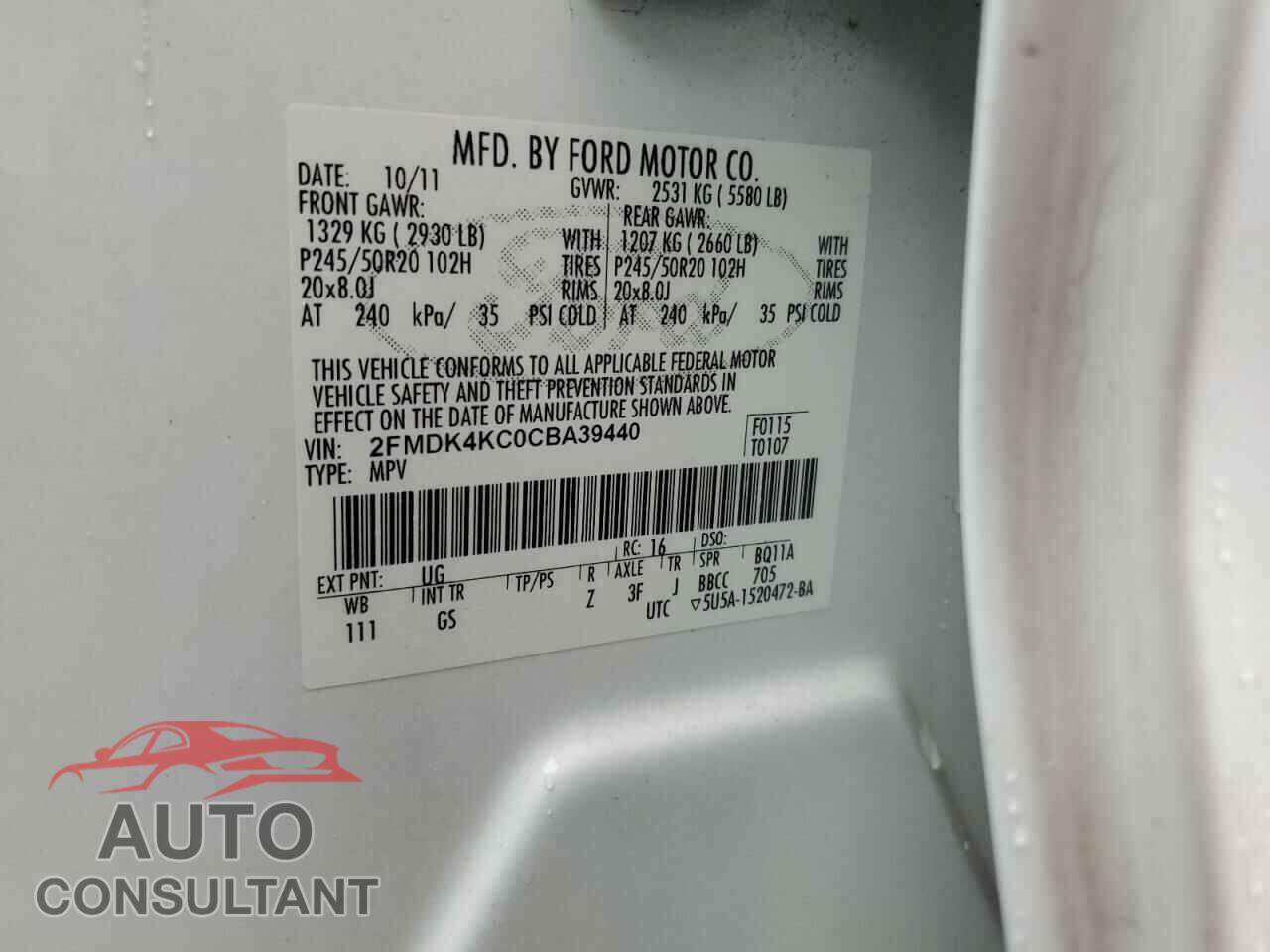 FORD EDGE 2012 - 2FMDK4KC0CBA39440