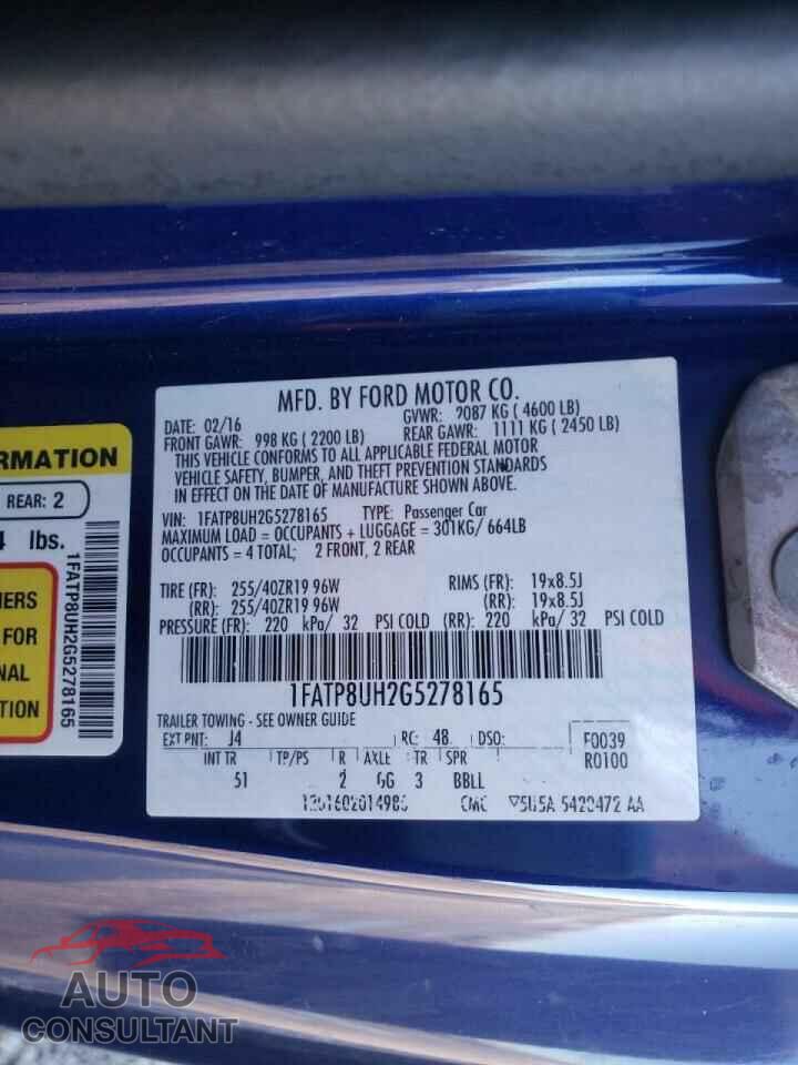 FORD MUSTANG 2016 - 1FATP8UH2G5278165