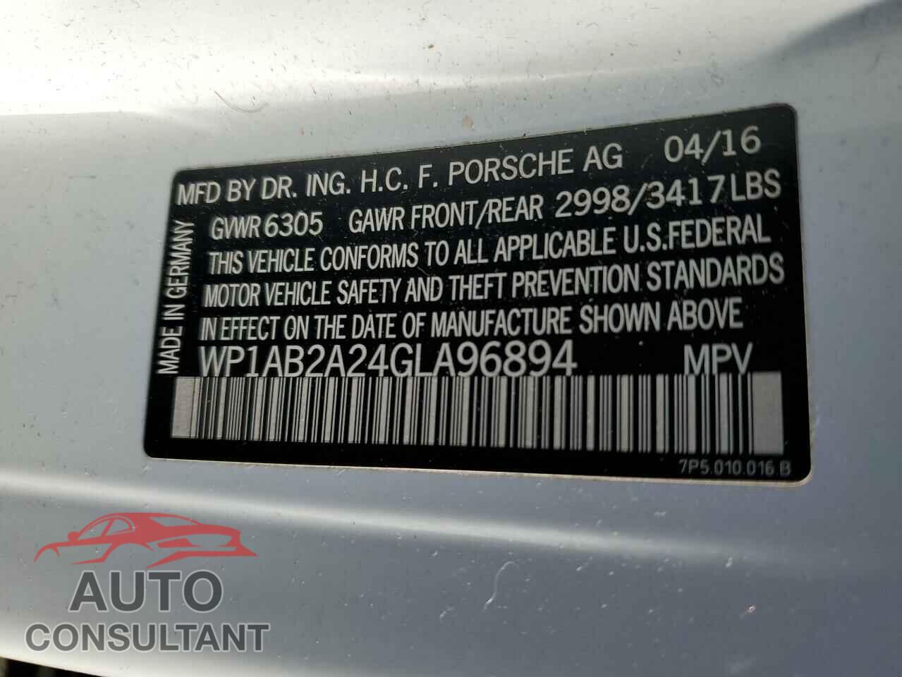 PORSCHE CAYENNE 2016 - WP1AB2A24GLA96894