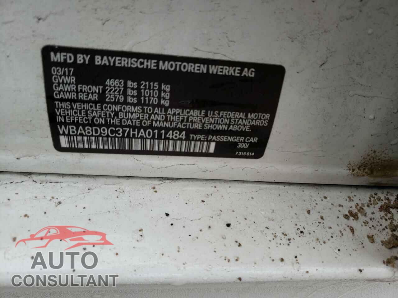 BMW 3 SERIES 2017 - WBA8D9C37HA011484
