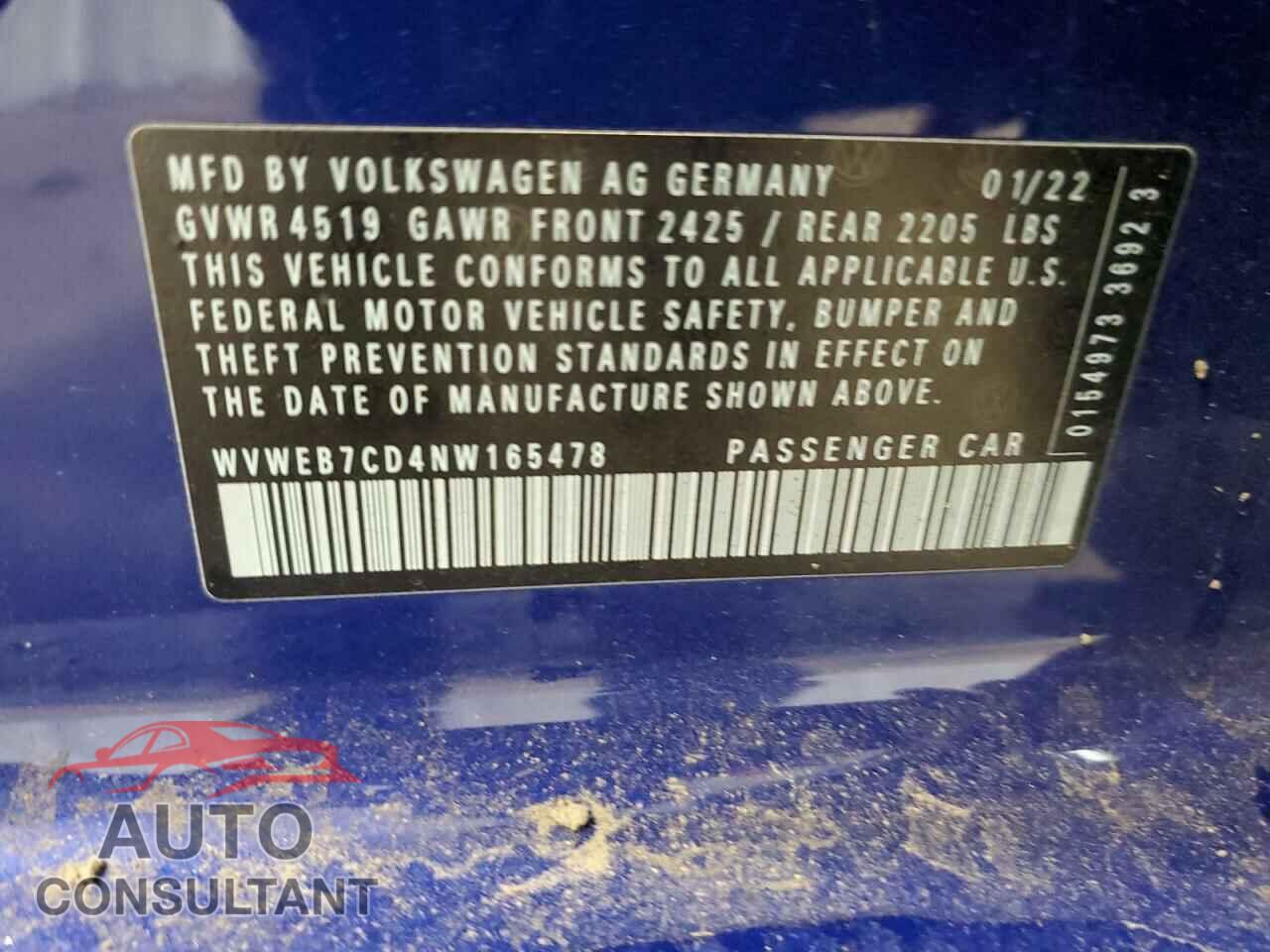 VOLKSWAGEN GOLF 2022 - WVWEB7CD4NW165478
