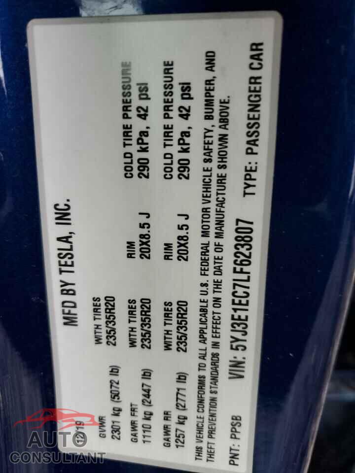 TESLA MODEL 3 2020 - 5YJ3E1EC7LF623807