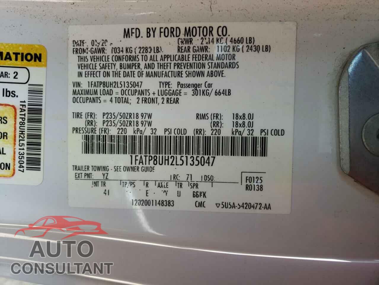 FORD MUSTANG 2020 - 1FATP8UH2L5135047