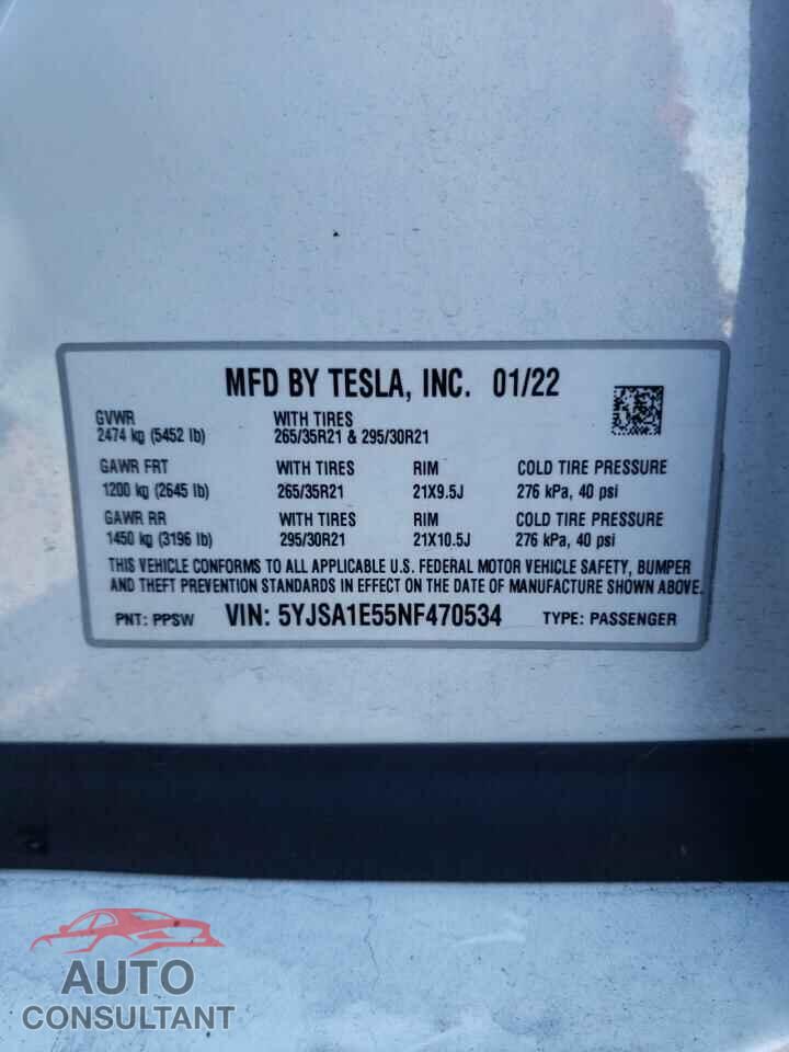 TESLA MODEL S 2022 - 5YJSA1E55NF470534