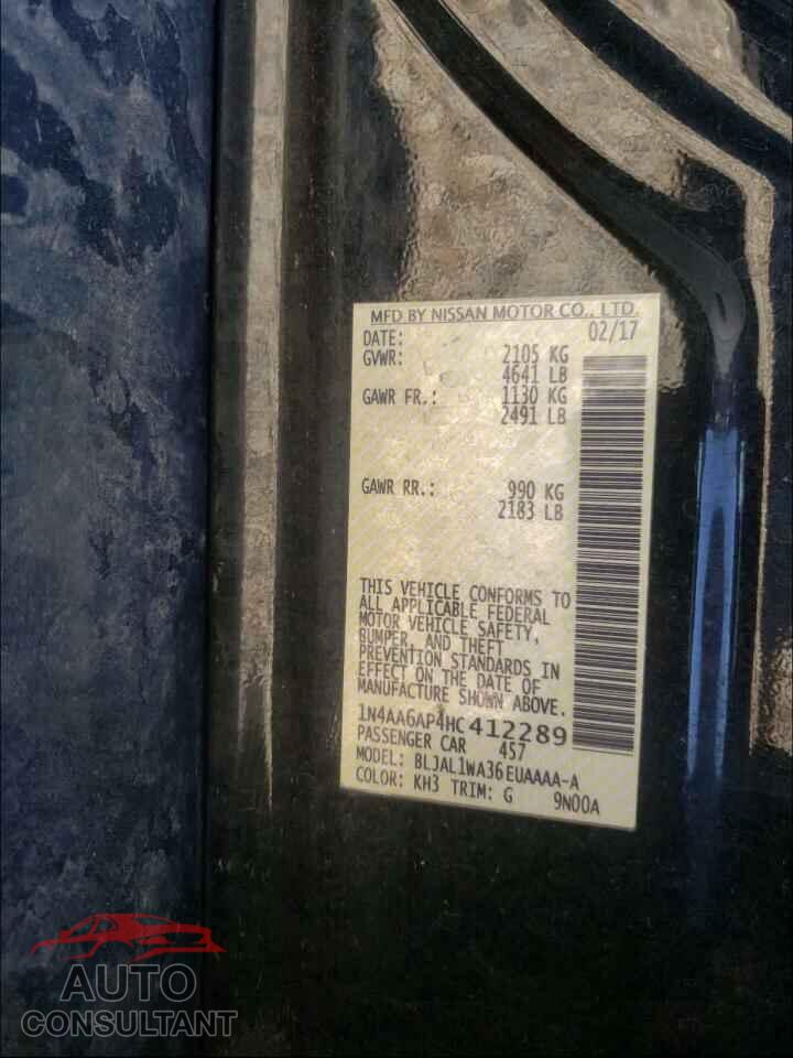NISSAN MAXIMA 2017 - 1N4AA6AP4HC412289