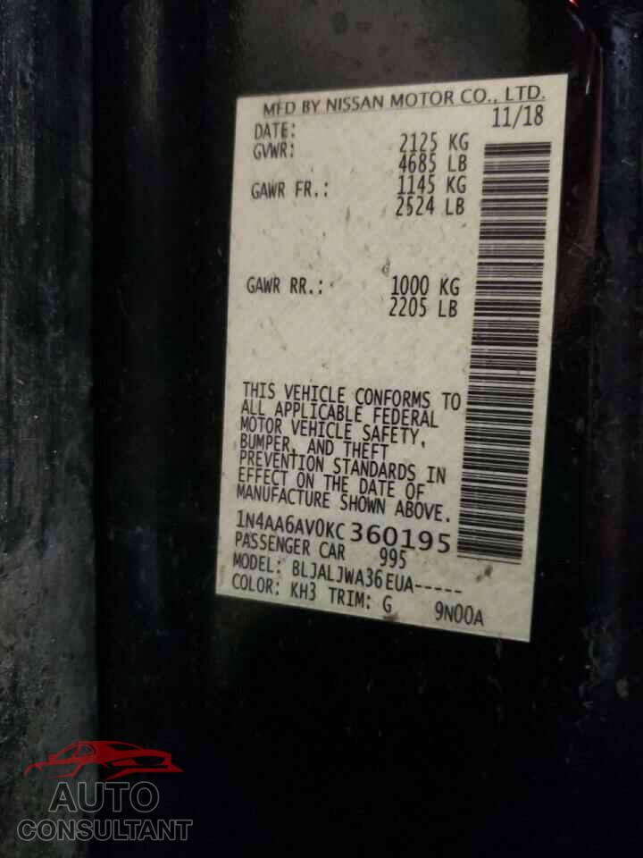 NISSAN MAXIMA 2019 - 1N4AA6AV0KC360195