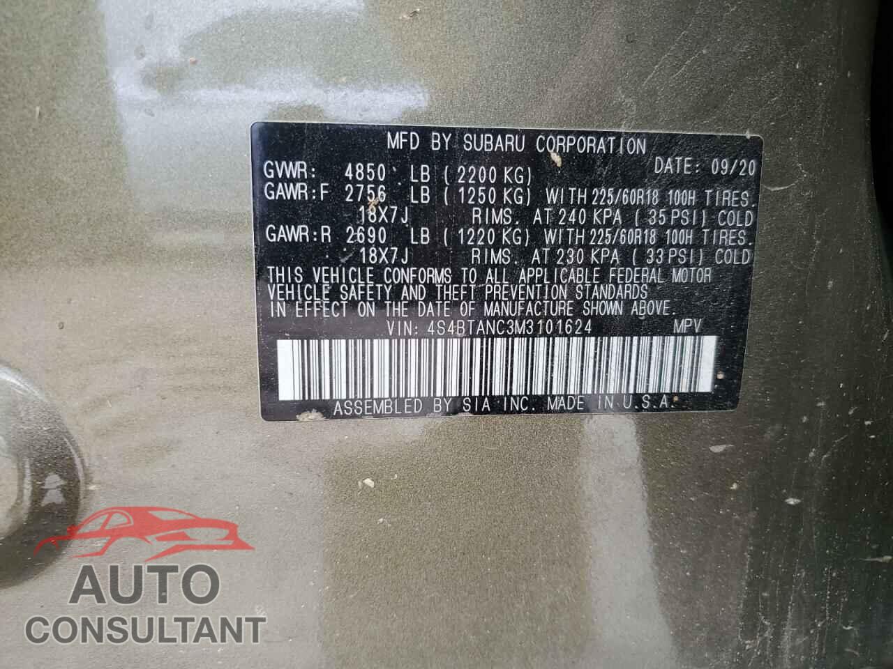 SUBARU OUTBACK 2021 - 4S4BTANC3M3101624