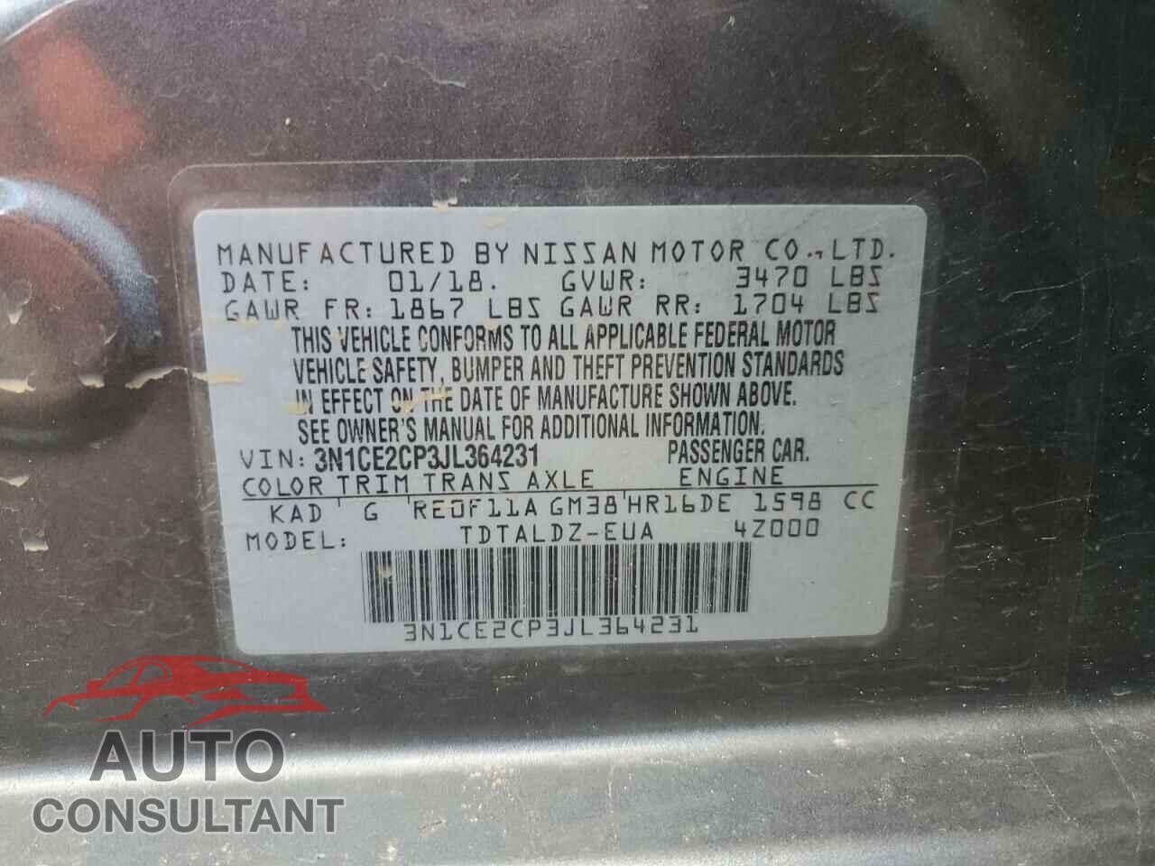 NISSAN VERSA 2018 - 3N1CE2CP3JL364231