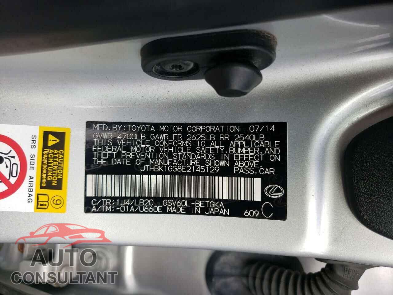LEXUS ES350 2014 - JTHBK1GG8E2145129
