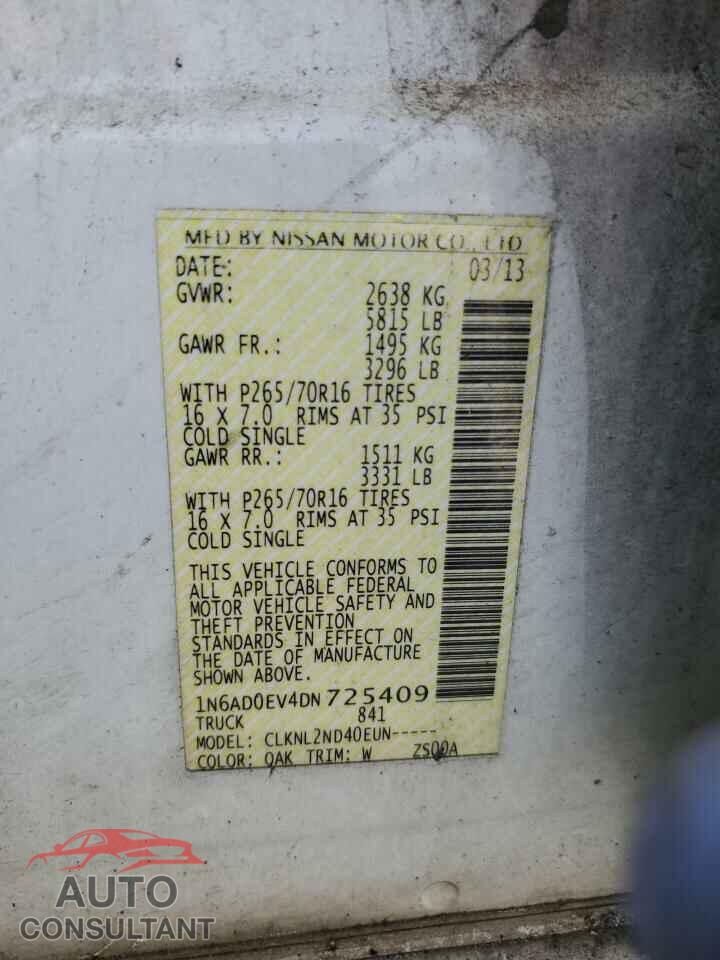 NISSAN FRONTIER 2013 - 1N6AD0EV4DN725409