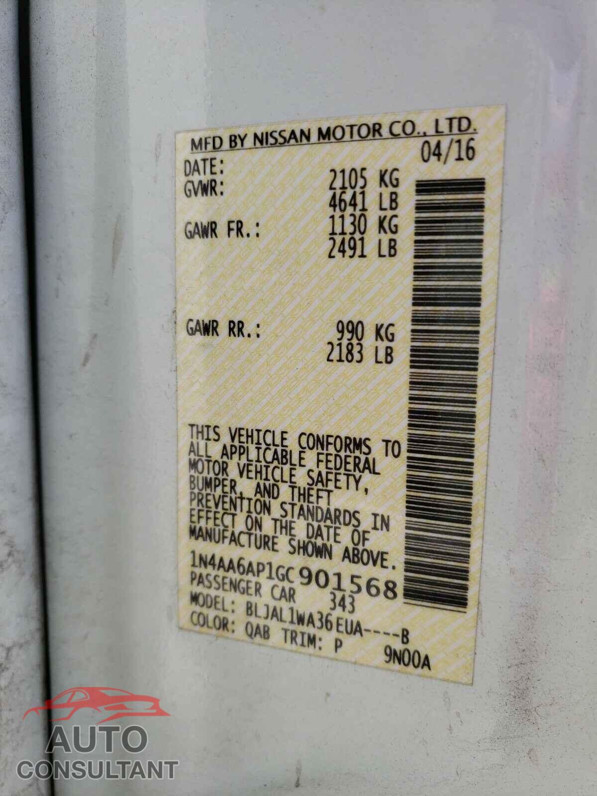 NISSAN MAXIMA 2016 - 1N4AA6AP1GC901568