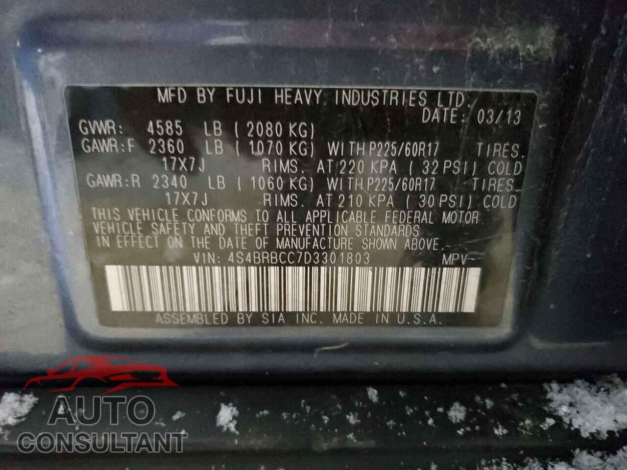 SUBARU OUTBACK 2013 - 4S4BRBCC7D3301803