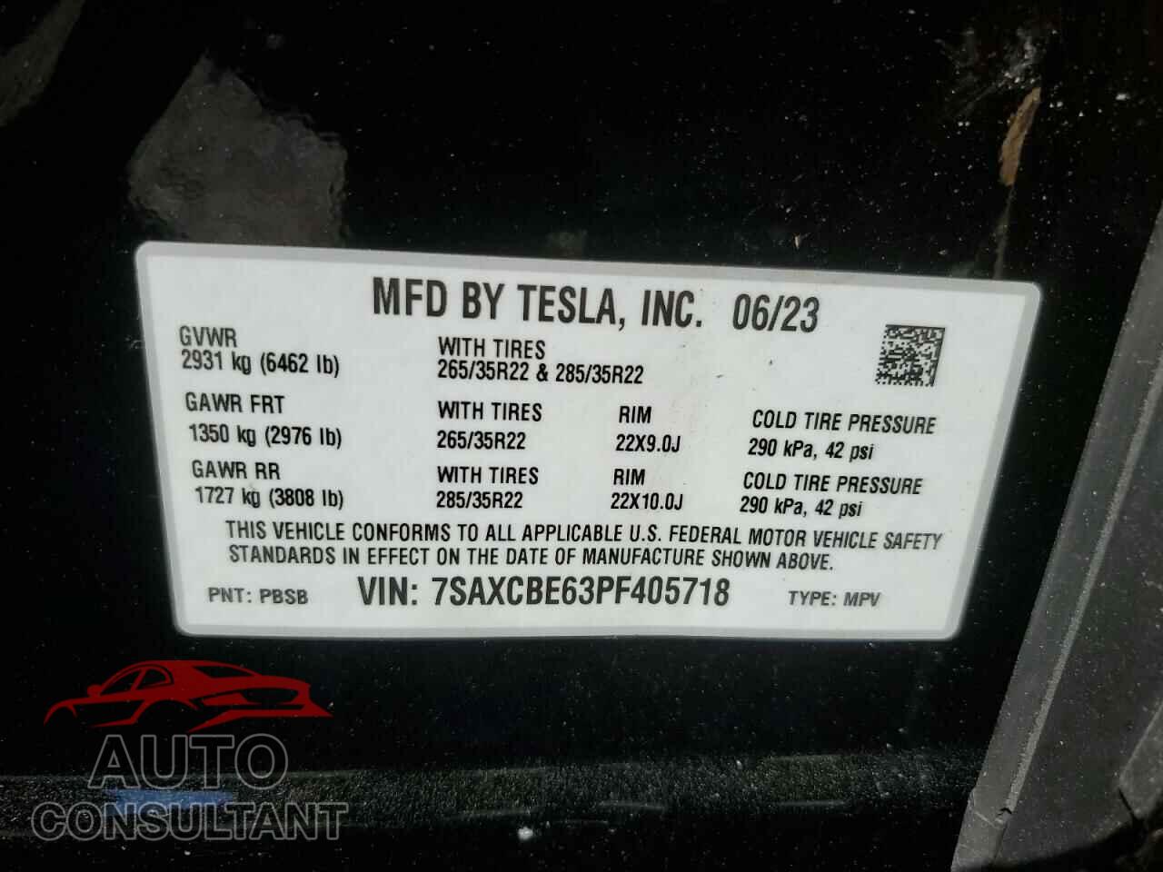 TESLA MODEL X 2023 - 7SAXCBE63PF405718