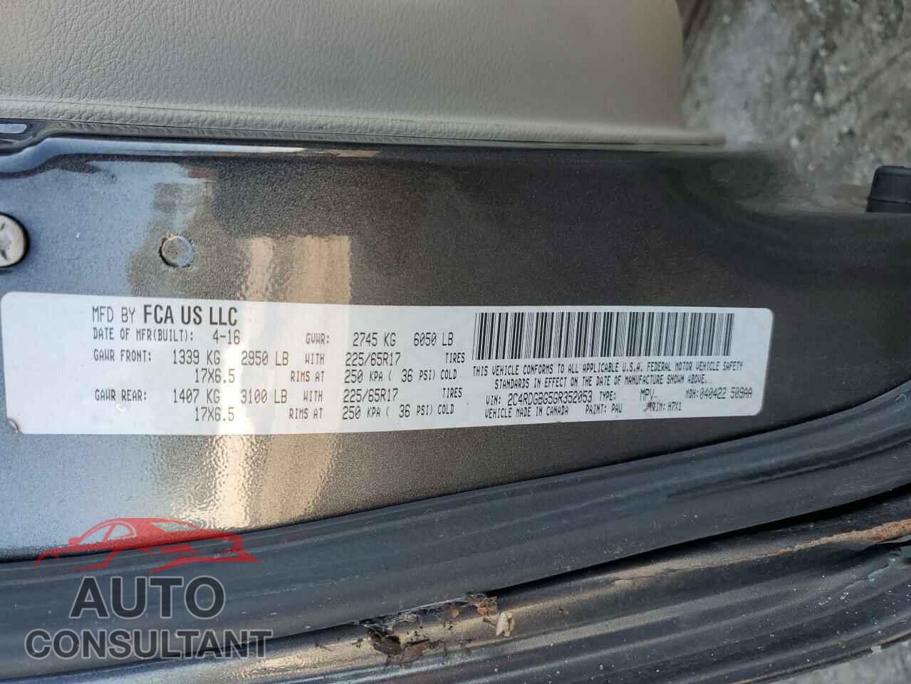 DODGE CARAVAN 2016 - 2C4RDGBG5GR352053