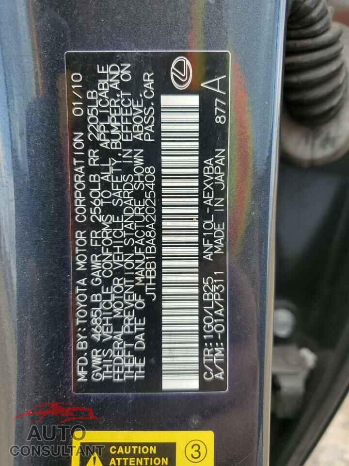 LEXUS HS 2010 - JTHBB1BA8A2025408
