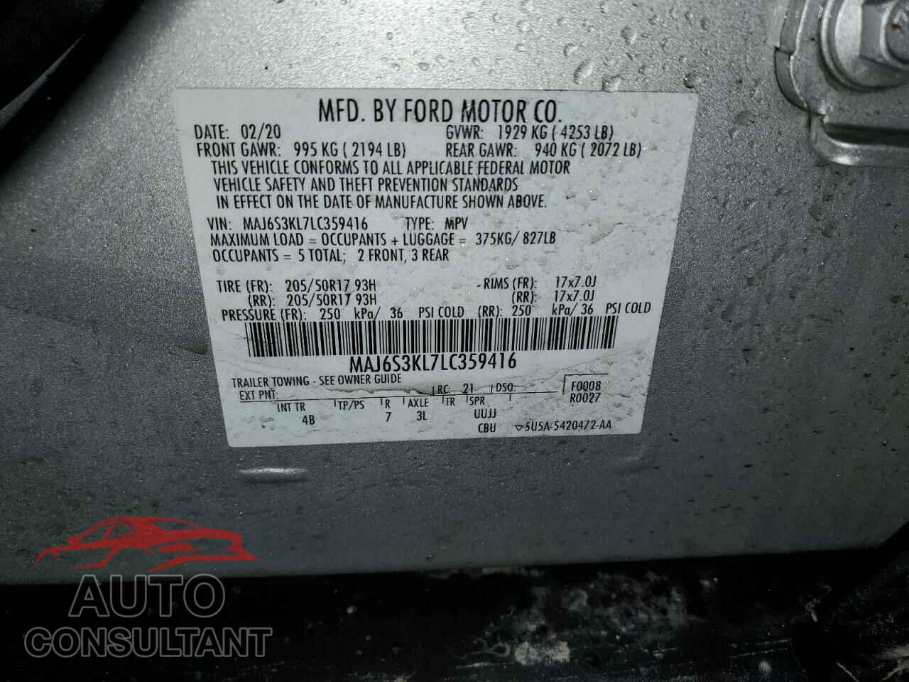 FORD ECOSPORT 2020 - MAJ6S3KL7LC359416