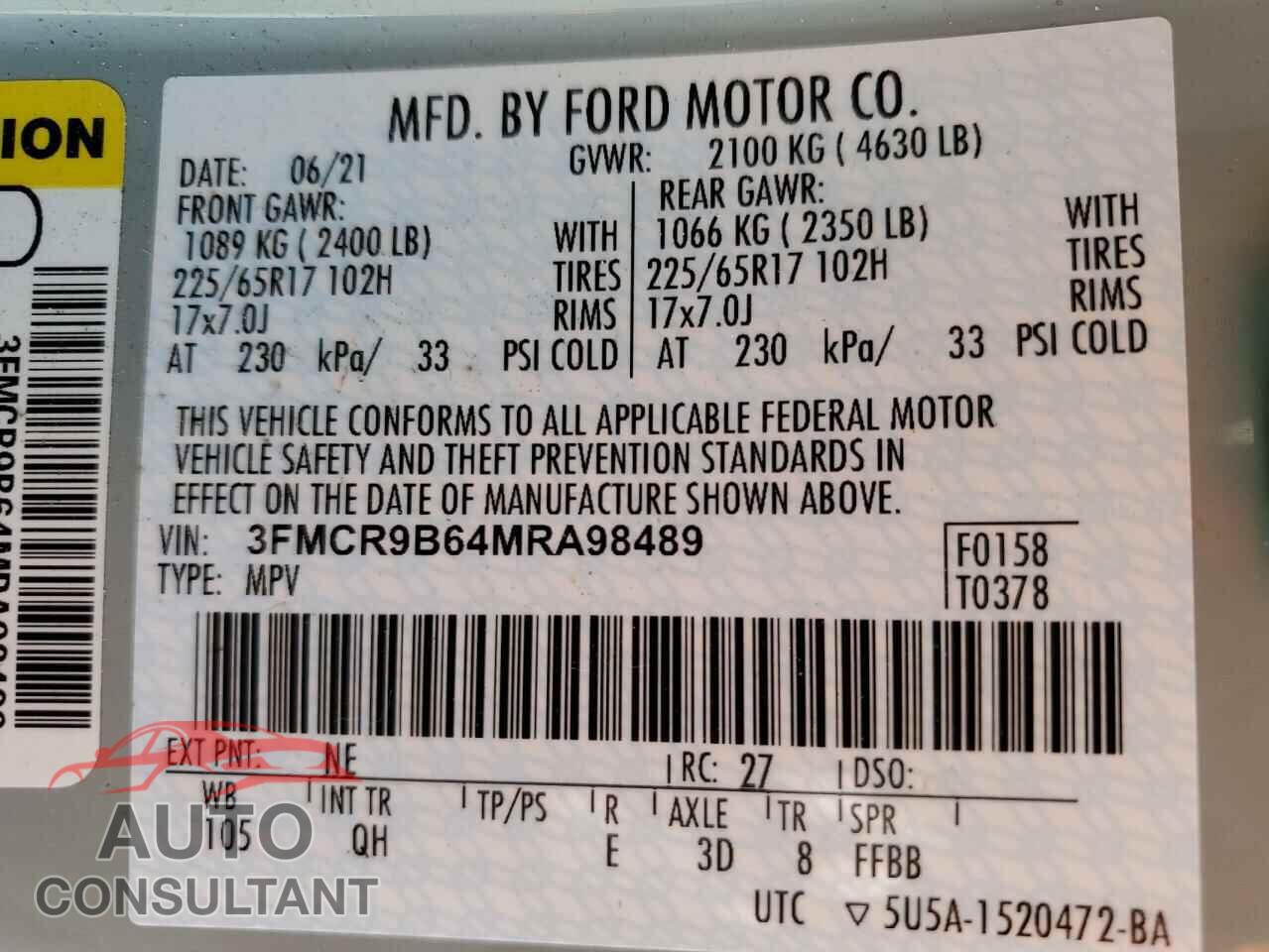FORD BRONCO 2021 - 3FMCR9B64MRA98489