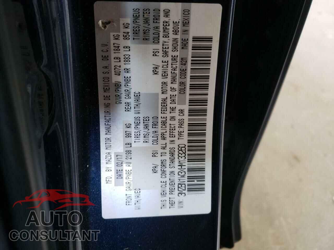 MAZDA 3 2017 - 3MZBN1W3XHM133260