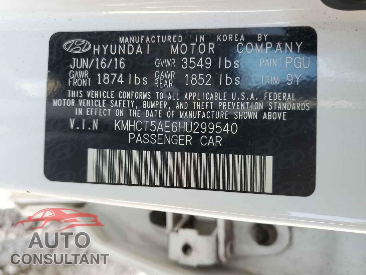 HYUNDAI ACCENT 2017 - KMHCT5AE6HU299540