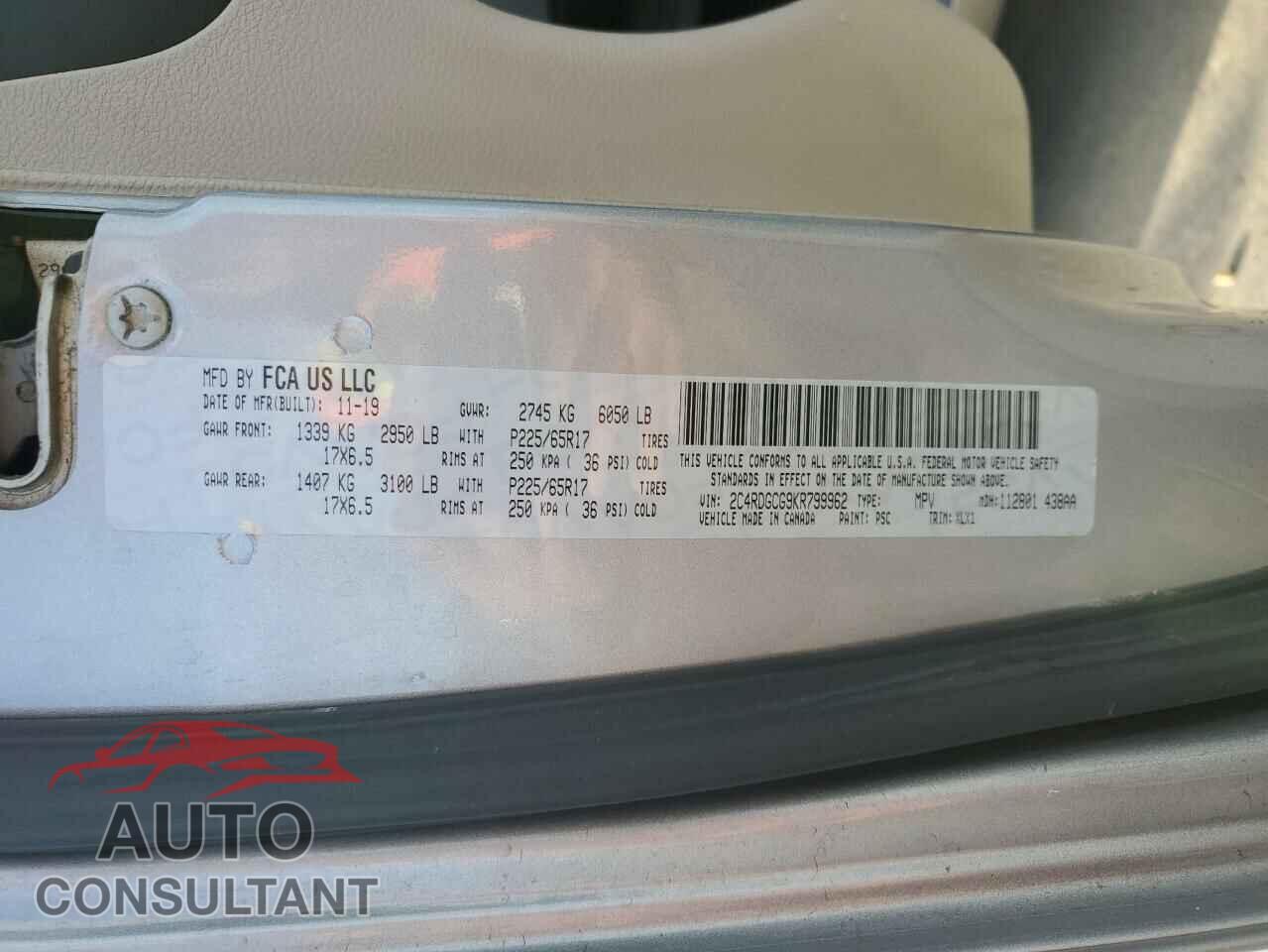 DODGE CARAVAN 2019 - 2C4RDGCG9KR799962