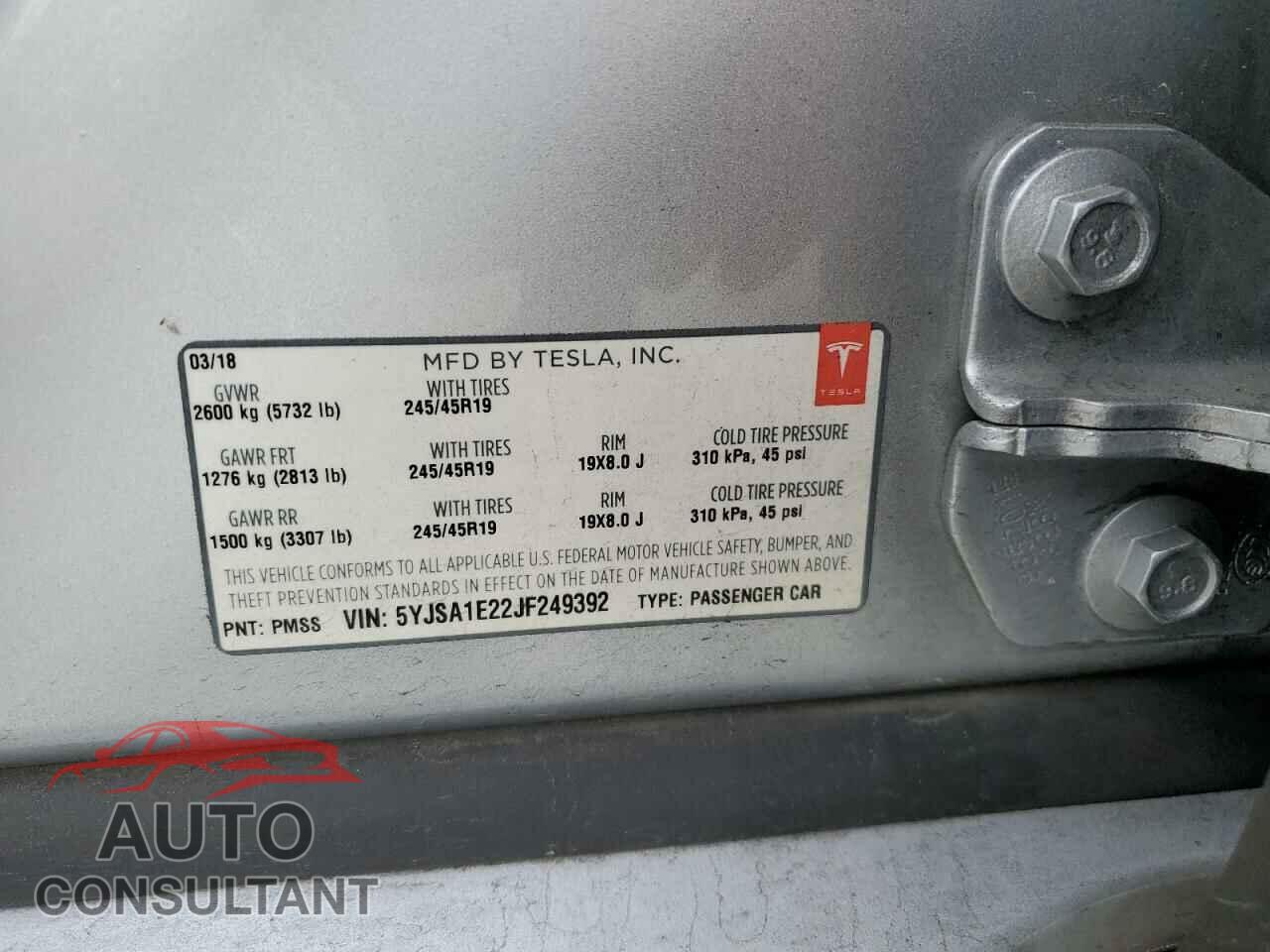 TESLA MODEL S 2018 - 5YJSA1E22JF249392