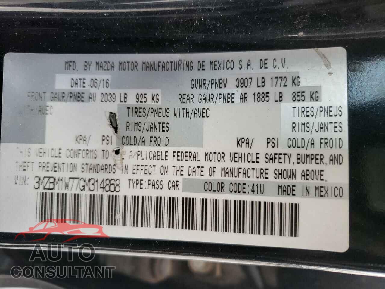MAZDA 3 2016 - 3MZBM1W77GM314868