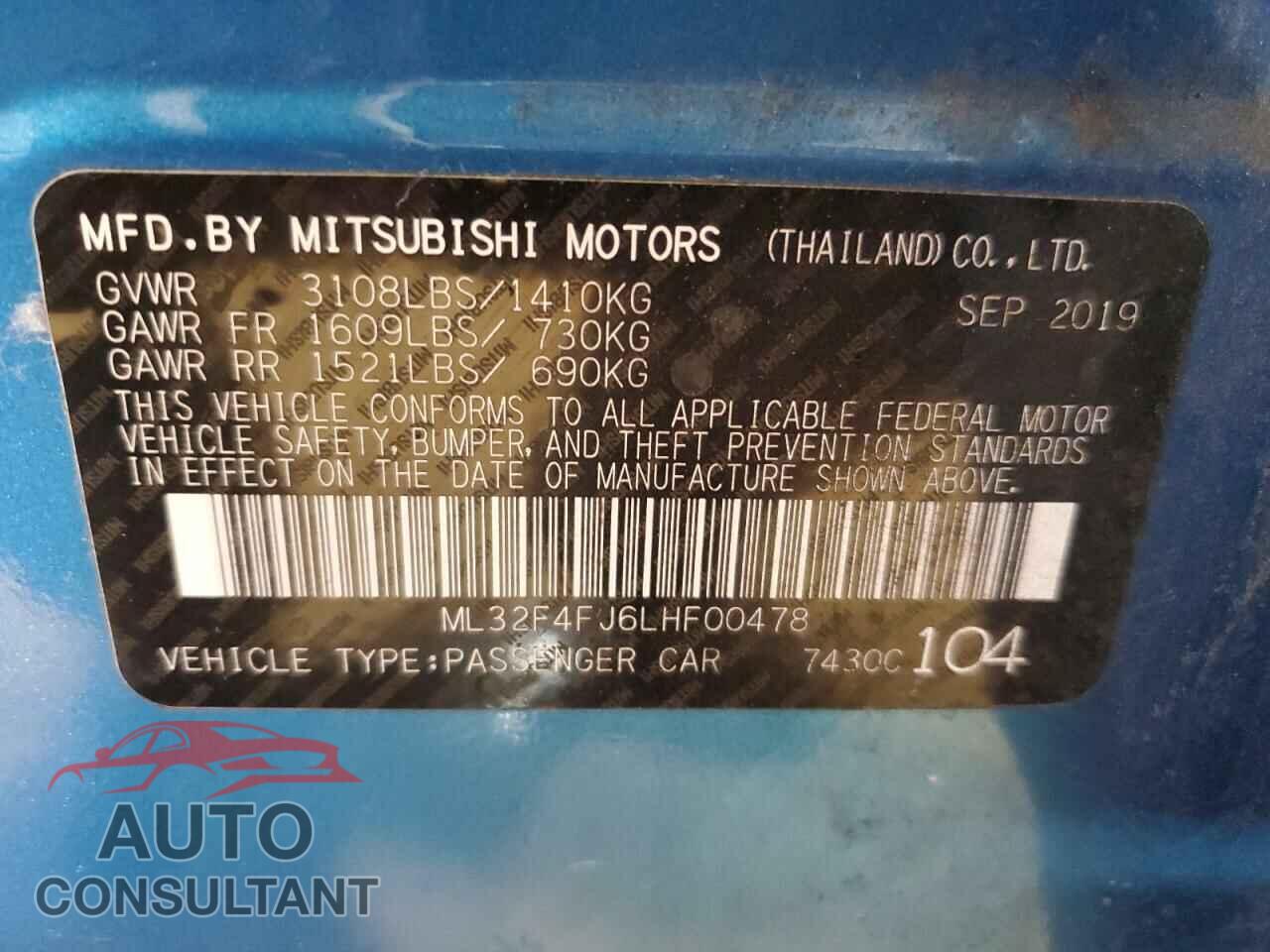 MITSUBISHI MIRAGE 2020 - ML32F4FJ6LHF00478