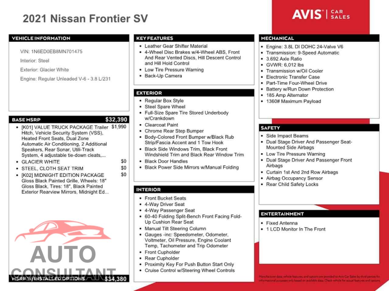 NISSAN FRONTIER 2021 - 1N6ED0EB8MN701475
