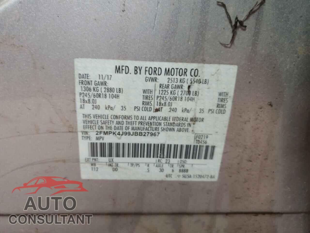 FORD EDGE 2018 - 2FMPK4J99JBB27967