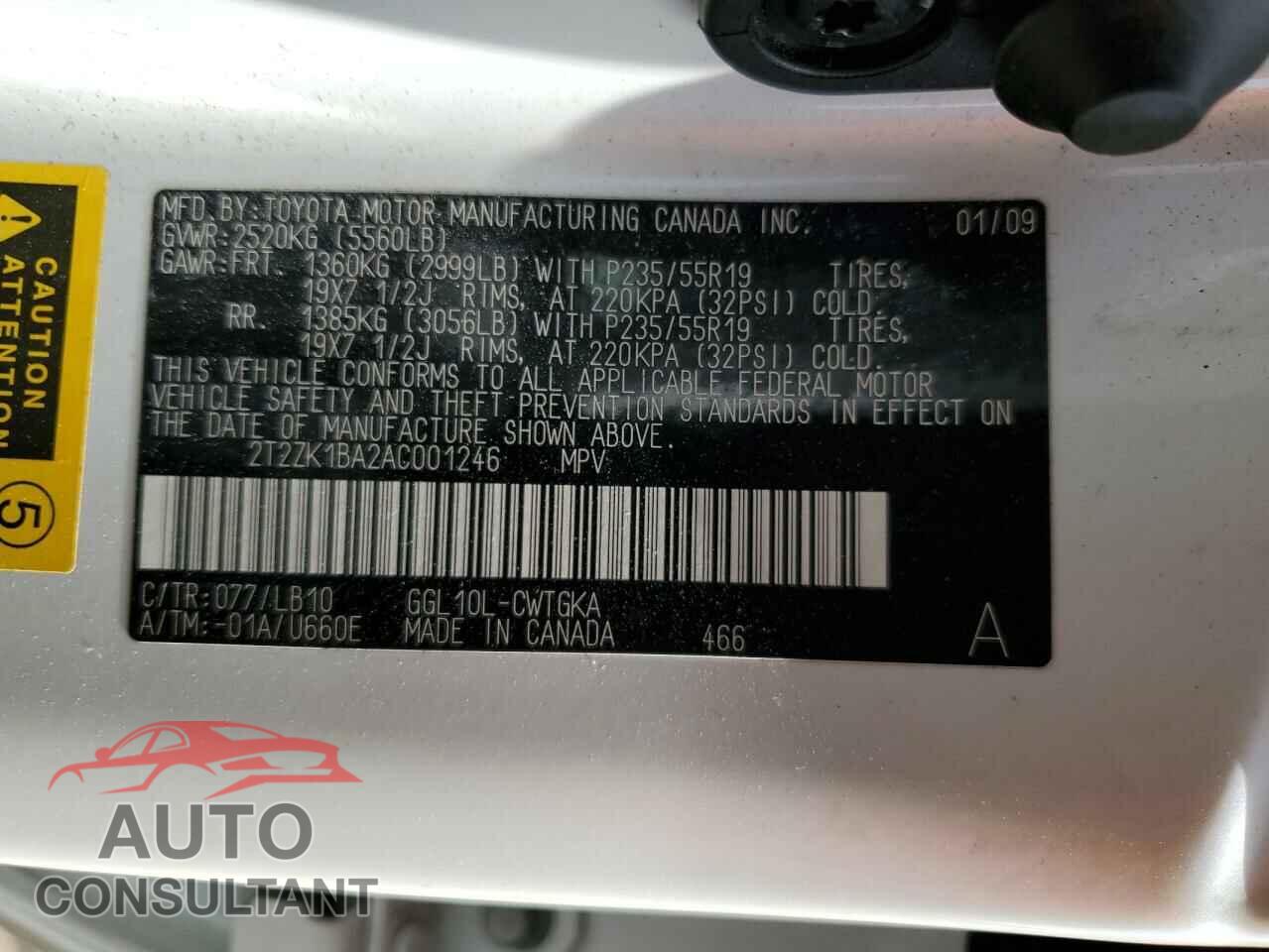 LEXUS RX350 2010 - 2T2ZK1BA2AC001246