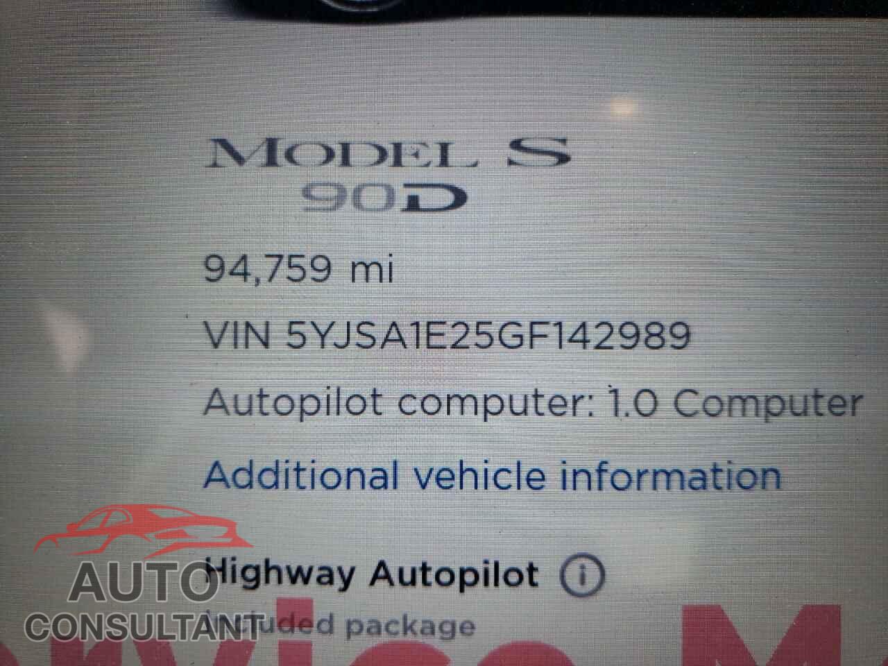 TESLA MODEL S 2016 - 5YJSA1E25GF142989