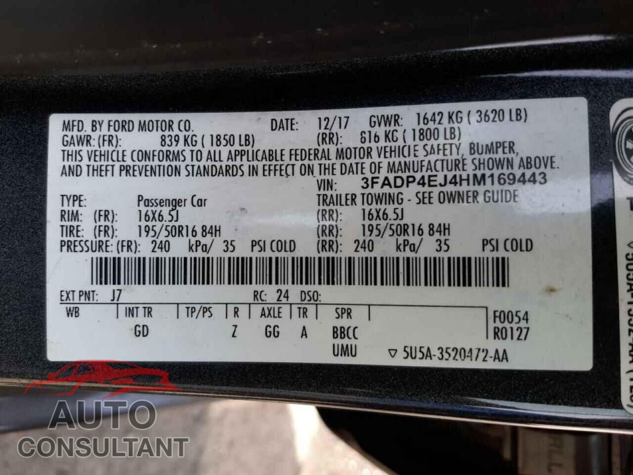 FORD FIESTA 2017 - 3FADP4EJ4HM169443