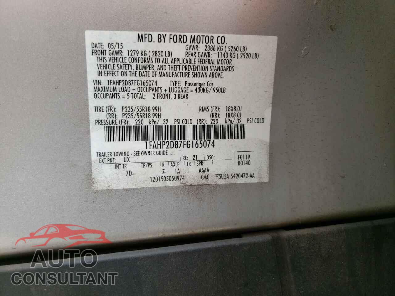 FORD TAURUS 2015 - 1FAHP2D87FG165074