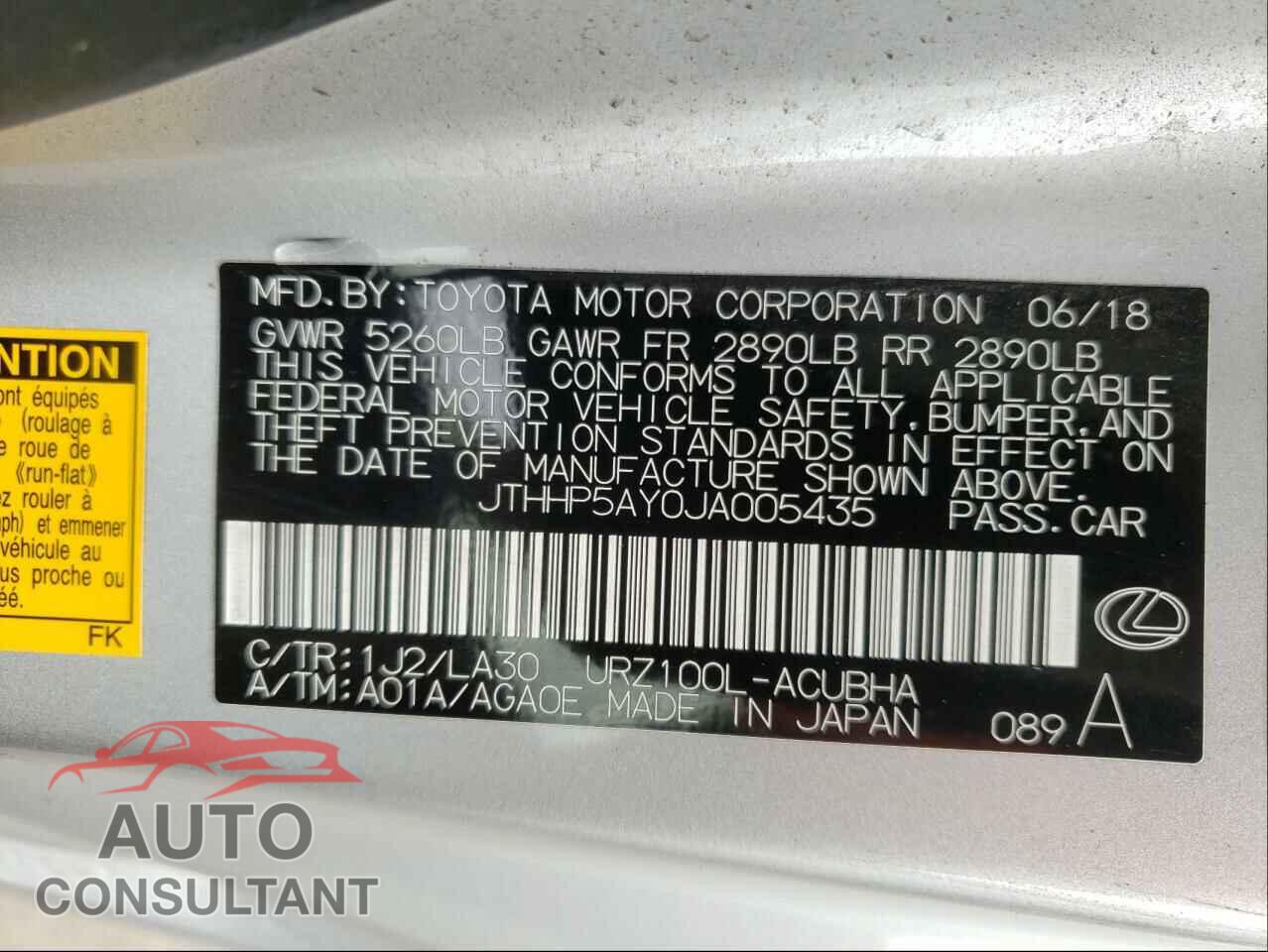 LEXUS LC500 2018 - JTHHP5AY0JA005435