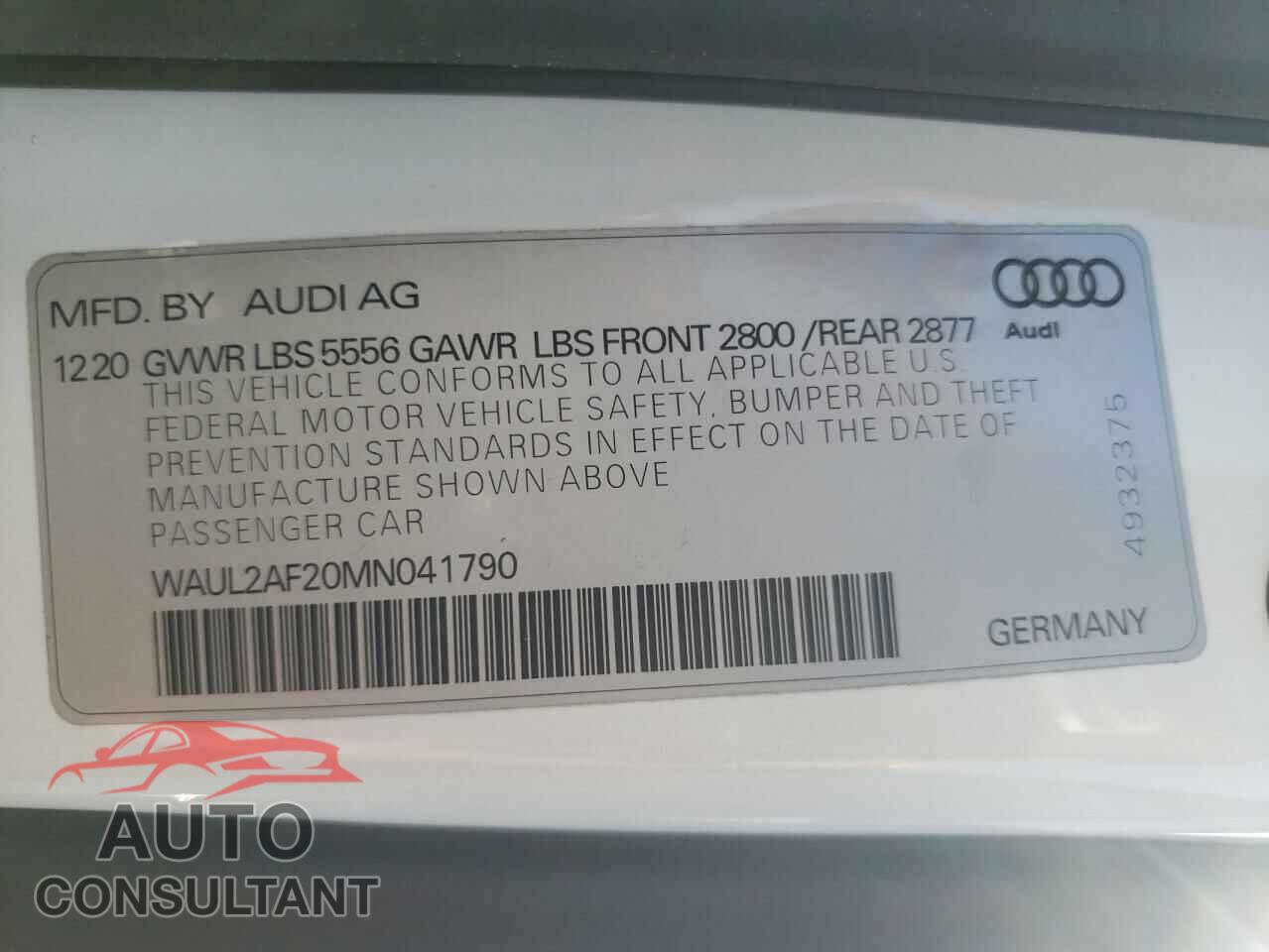 AUDI A6 2021 - WAUL2AF20MN041790