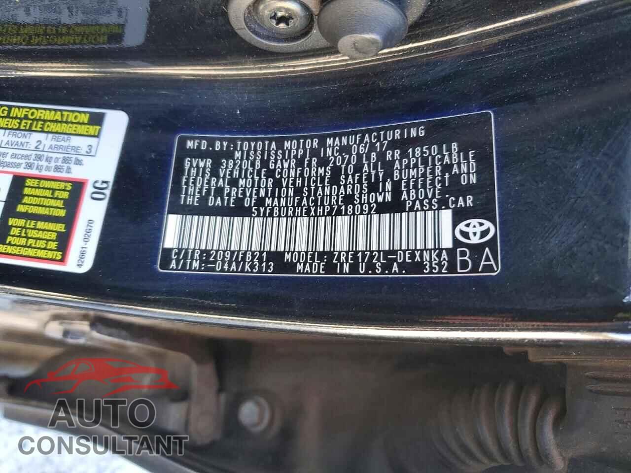 TOYOTA COROLLA 2017 - 5YFBURHEXHP718092